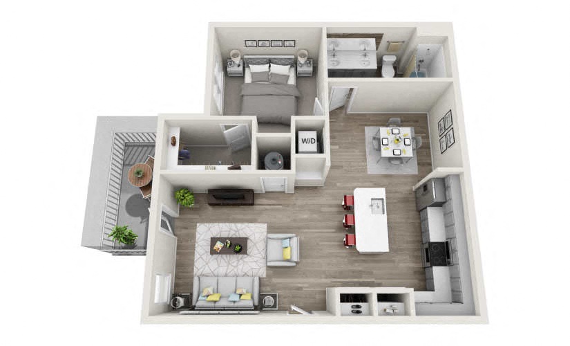 Floor plan for 1 bed, 1 bath, 851 sqft